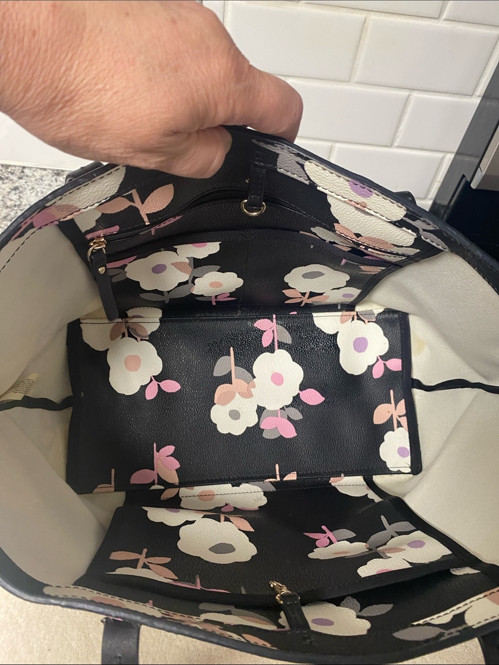kate spade Black Floral Print Tote with Pastel Accents - Picture 8 of 9